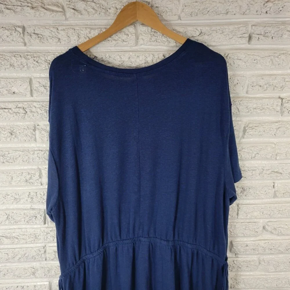 Old Navy 3X Plus Swim Cover Up Dress Navy Blue Linen Blend Tied Waist BLU35E